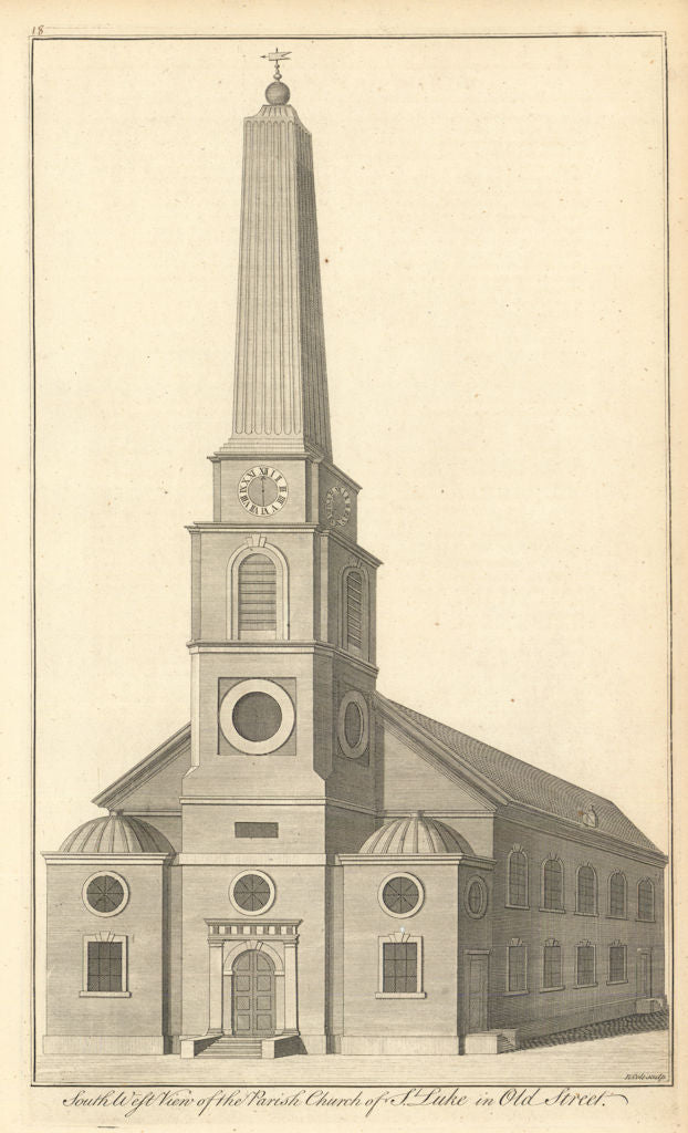 The Parish Church of St Luke in Old Street by Benjamin Cole 1760 print